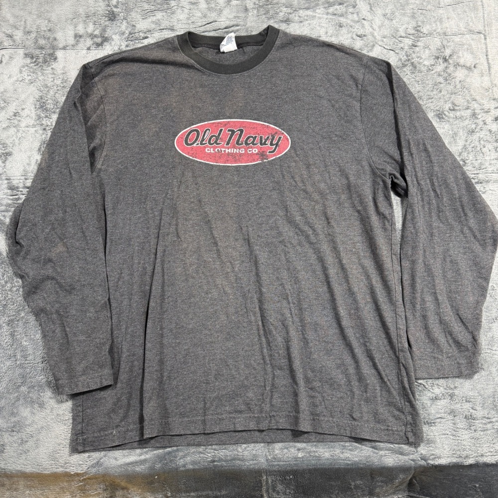 Old Navy Graphic T-Shirt Mens XL Gray Long Sleeve Vintage Logo 2002 QE359